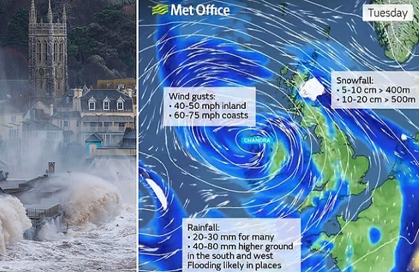 நாளை லண்டனை தாக்கவுள்ள ‘சந்திரா’ புயல்: 80mph வேகத்தில் சூறாவளி காற்று – பனிப்பொழிவு