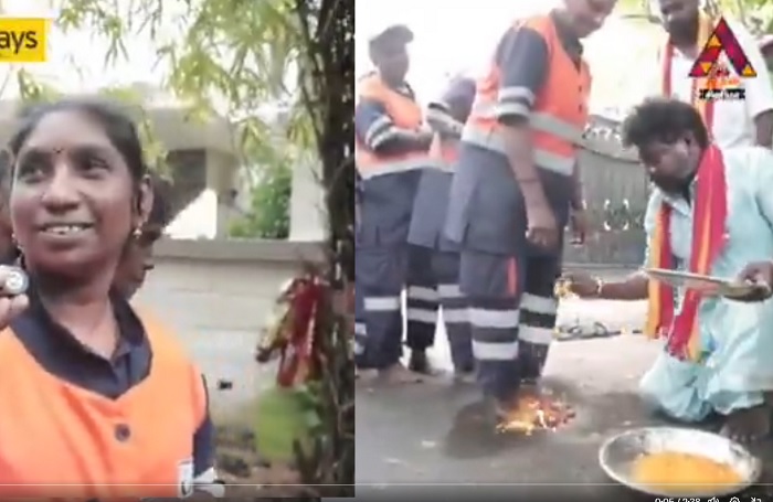 தூய்மை பணியாளர்களுக்கு பாத பூஜை- TVK நிர்வாகிகள் செயலால் பரபரப்பு !