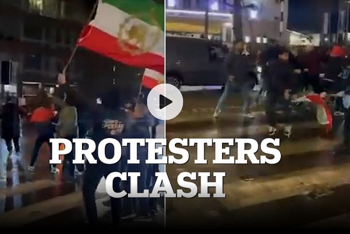 லண்டன் மசூதி அருகே ஈரான் போர்: மன்னராட்சி ஆதரவாளர்கள் இடையே பயங்கர மோதல்